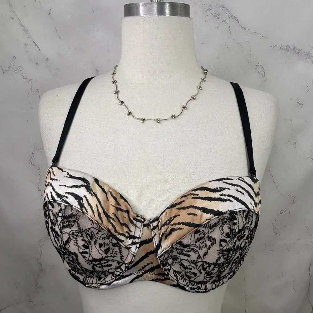 Victorias Secret Y2K Very Sexy Balconet Bra Tiger Print 34D VS Mob Wife Retro
